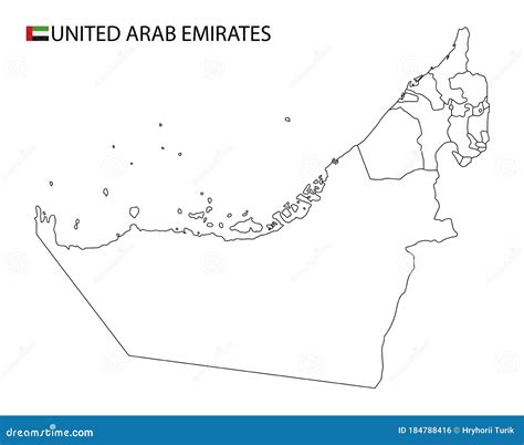 United Arab Emirates Map Black And White Detailed Outline Regions Of The Country Stock