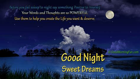 Good Night Motivational Quote With Beautiful Moon Clouds And River