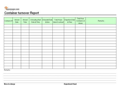 Container Turnover Report Format