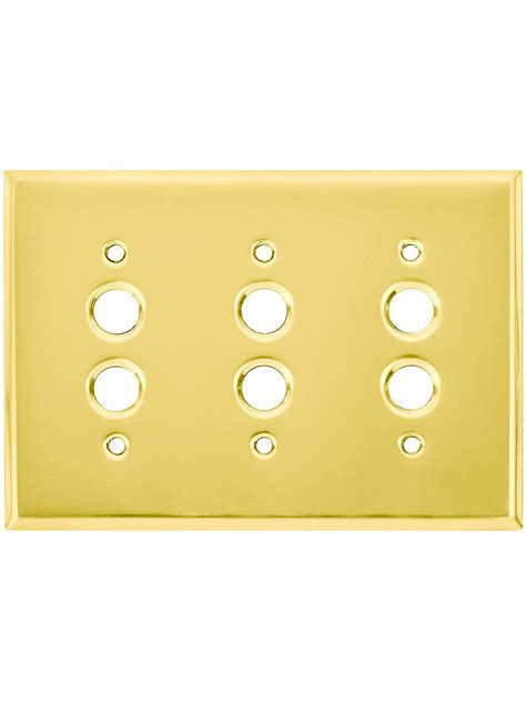 Classic Triple Gang Push Button Switch Plate In Pressed Brass Or Steel