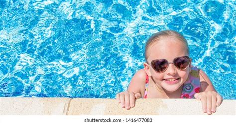 Pretty Little Girl Swimming Pool Summer Stock Photo 1416477083