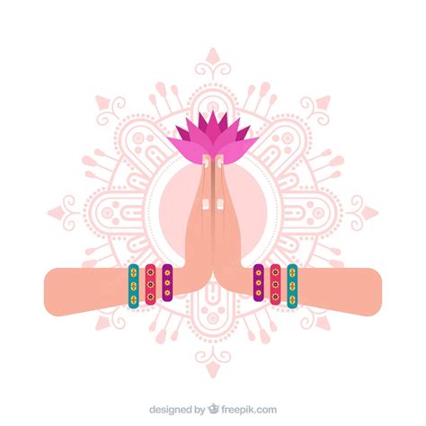 Free Vector Namaste Gesture With Mandal And Flower