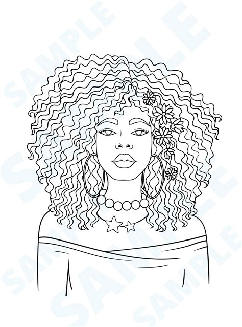Adult Coloring Page African American Woman Afro Coloring Etsy New Zealand