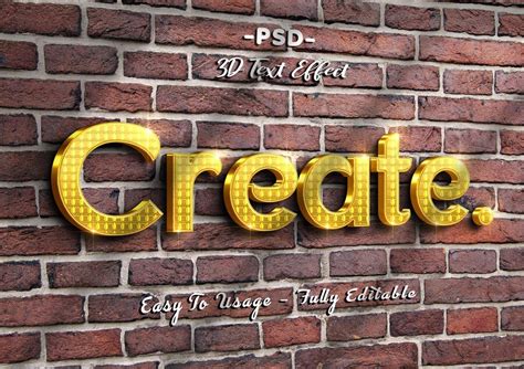 Premium Psd Create 3d Golden Text Style Effect On Wall