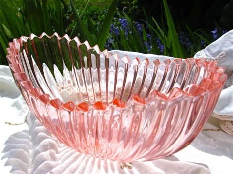 Dish Glass Fruit Bowl Vintage Glassware Pressed Glass Symmetrical