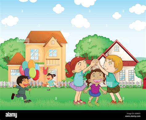 Illustration Of The Children Playing Outside Stock Vector Image And Art