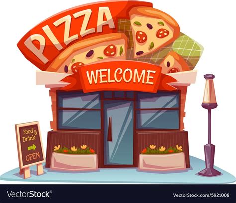 Pizzeria Building With Bright Banner Vector Illustration Download A