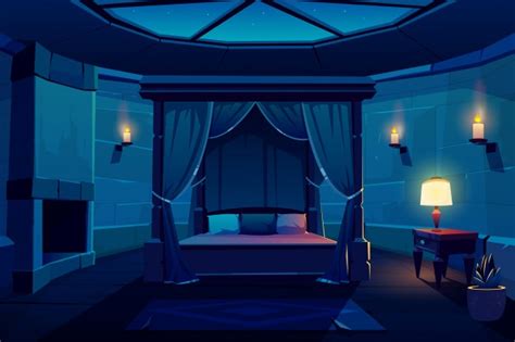 Free Vector Night Hotel Bedroom Cartoon Vector Interior