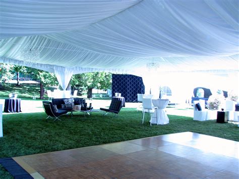 The pricing on our website is used as a starting point and can change based on availability. Parquet Dance Floor under a 40 X 60 Tent with a ceiling liner, chandeliers and cocktail tables ...