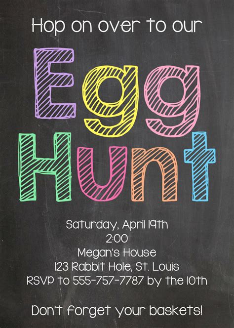 Happy Easter Egg Hunt Invitation Chalkboard Theme Digital Etsy