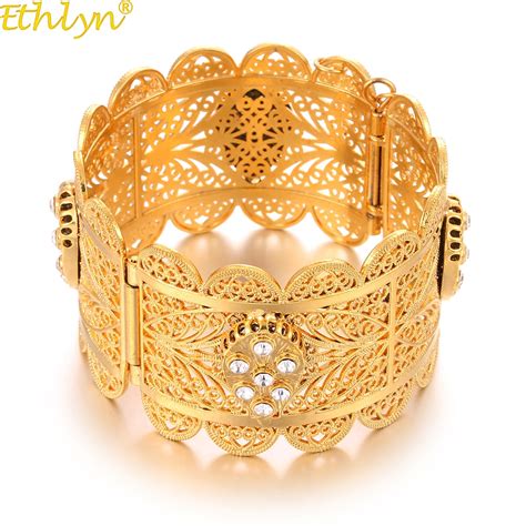 Ethlyn Ethiopianarab Luxury Big Chunky Gold Color Stone Bangle Women Gold Color Wedding