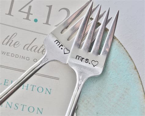 Mr And Mrs Hand Stamped Vintage Wedding Cake Forks Customized With