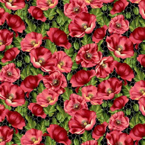 Henry Glass Bloomin Poppies Poppies Allover Redblack Fabric Utopia