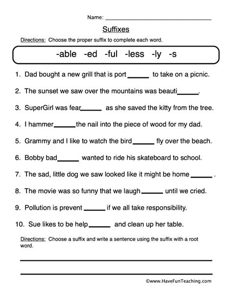 Suffix Fill In The Blank Worksheet By Teach Simple