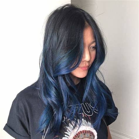Blue black hair color goes well with any short or medium length hairstyles: Picture Of bold black to blue ombre hair on a long layered ...