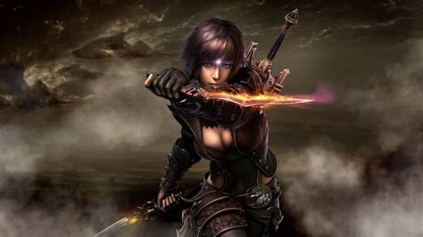Perfect World Fantasy Warrior Weapons Sword Magic Women Fire Wallpaper