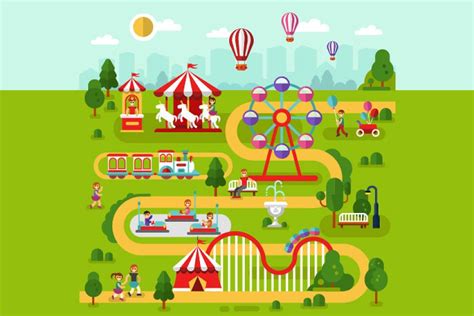 Amusement Park Map Custom Designed Illustrations ~ Creative Market
