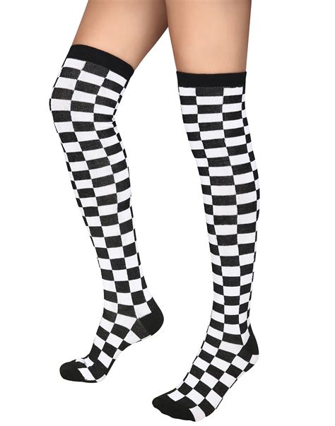 Hde Womens Extra Long Checkerboard Socks Over Knee High Checkered