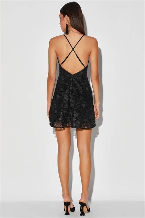 Get The Party Started Black Lace Mini Skater Dress Lace Dress Black