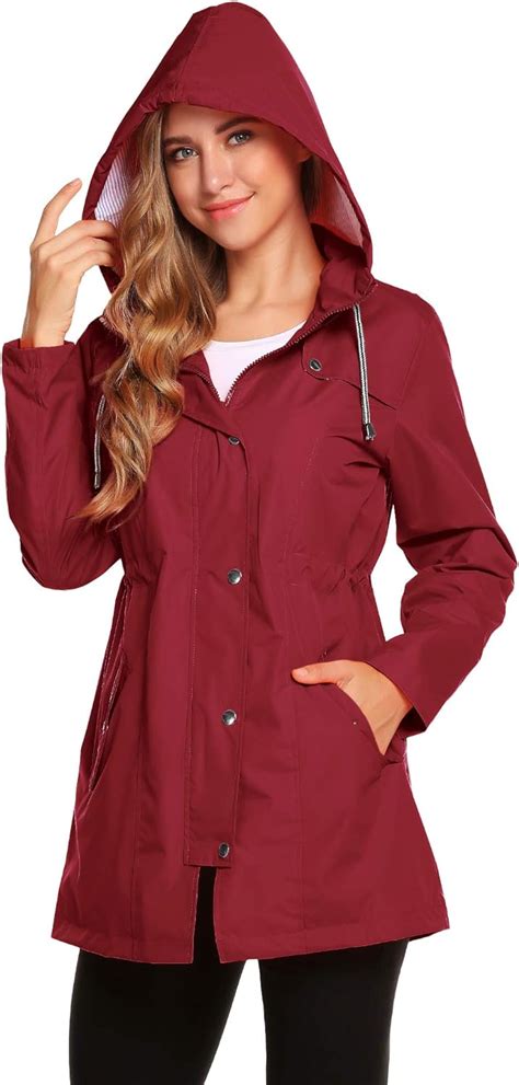 Romanstii Womens Waterproof Rain Jacket Hooded Raincoat Lined Outdoor Windbreaker Long Sleeve