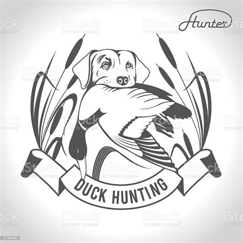Hunting Vector Illustration Dog With Duck In His Mouth Stock Vector Art