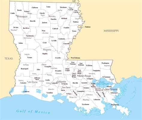 Large Detailed Administrative Map Of Louisiana State With Roads The