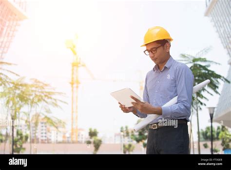 Indian Engineer On Construction Background Stock Photo Alamy