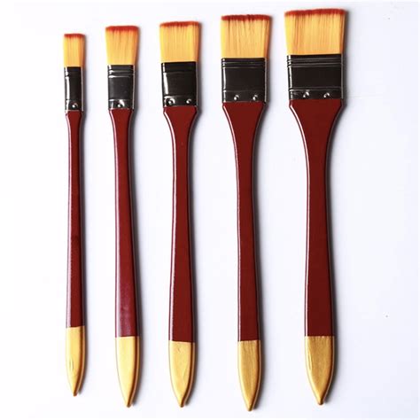 5pcsset Flat Nylon Hair Oil Painting Brush Acrylic Oil Paint Brush