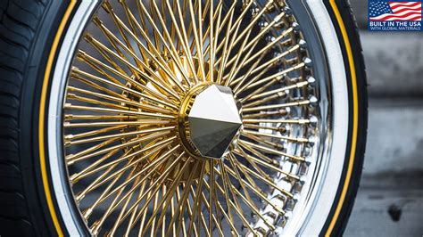 15x7 Wire Wheels Fwd 100 Spoke Straight Lace American Gold Plating Center With Chrome Lip Rims