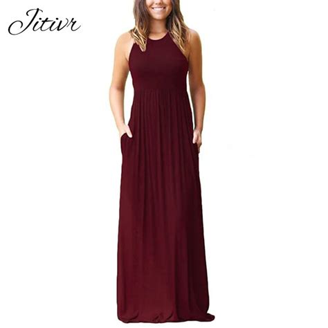 jitivr dresses for women european style vintage sleeveless summer dress casual solid long dress