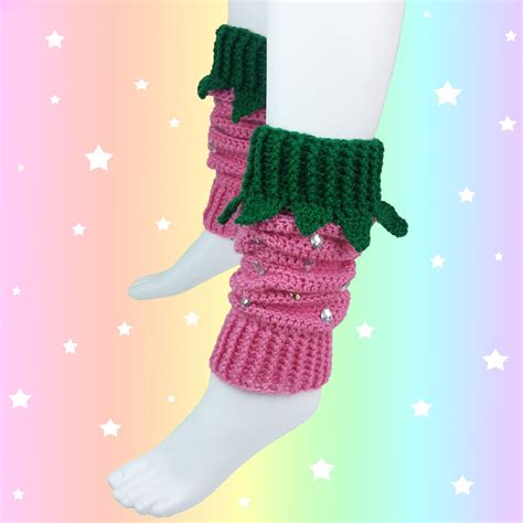 Strawberry Leg Warmers Crochet Acrylic Girls Or Womens Legwarmers