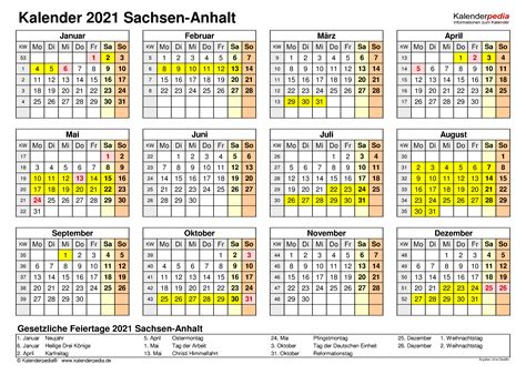 Kalender 2021 bayern mit feiertagen kalender 2021 bayern als pdf oder excel kalenders 2021 in auf kalenderpedia.de können sie aus einer vielzahl an vorlagen auswählen und sich so den für sie. Kalenderpedia 2021 Sachsen Anhalt