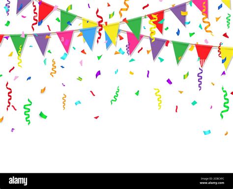 Party Banner With Colorful Flags And Confetti Vector Illustration