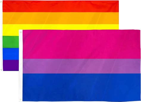 ainmto 90x150cm 3×5 feet rainbow lgbt flag and bisexual pride flag for pride events 2pcs