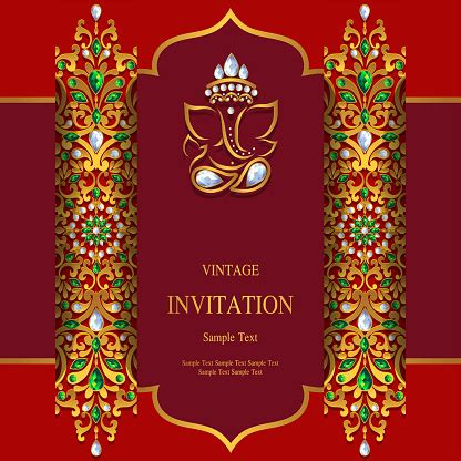 indian wedding invitation card templates  ganesha gold patterned