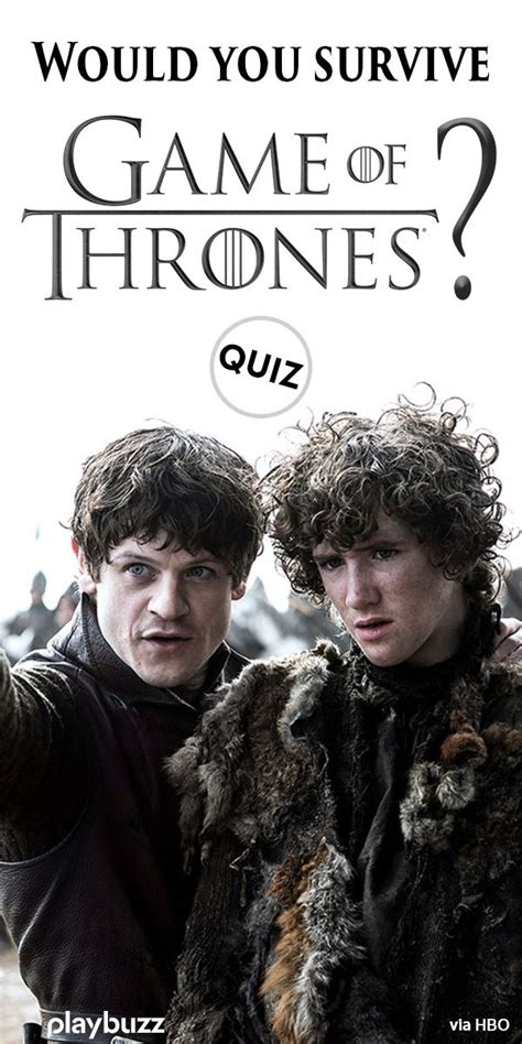 Two People Standing Next To Each Other In Front Of A Poster With The Words Game Of Thrones Quiz