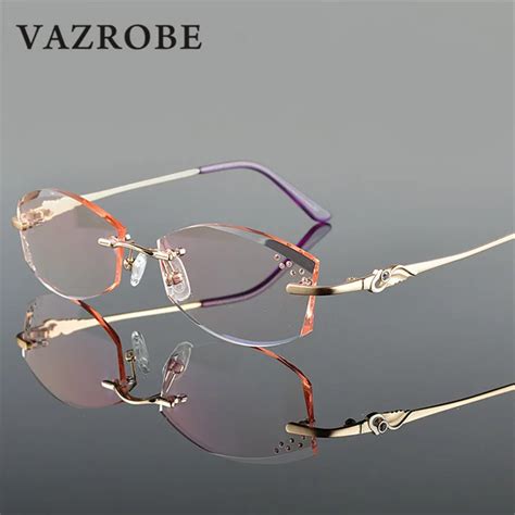 Vazrobe Rimless Glasses Women Rhinestone Gradient Lens Eyeglasses Frames For Prescription