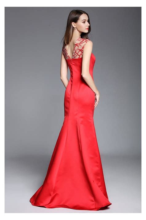 Red Mermaid Satin Long Dress 87 Ck618