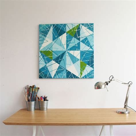 Abstract Acrylic Painting On Canvas Blue And White Triangles Etsy