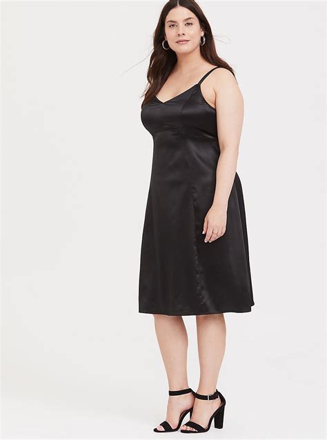 Plus Size Black Satin A Line Slip Dress Torrid
