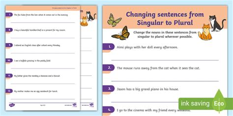 Free Changing Sentences From Singular To Plural Twinkl