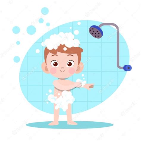 Ejemplo del baño de ducha del muchacho del niño Vector Premium