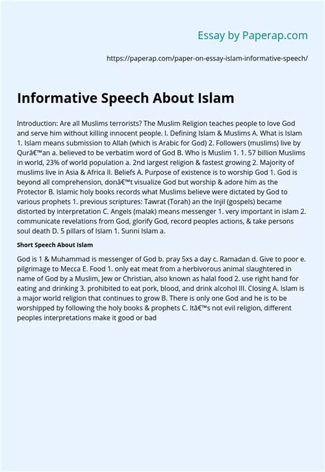 informative speech about islam free essay example