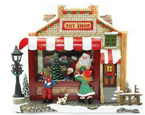 Santas Toy Shop Musical Decor Red Wrappings