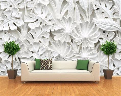 Leaf Pattern Plaster Relief Murals 3d Wallpaper Living Room Tv Etsy