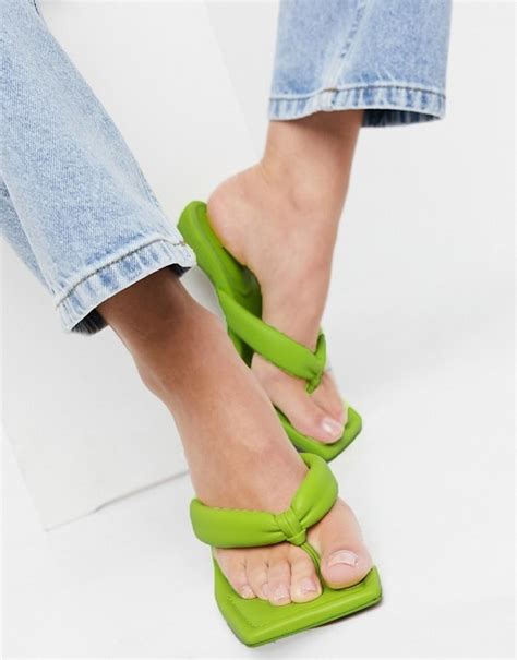 Haven Padded Toe Thong Heeled Sandals In Lime Asos Design