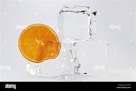 Slice Orange Frozen In Ice Cube 3d Rendering Stock Photo Alamy