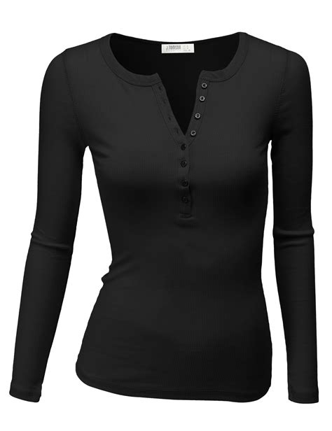 Doublju Womens Thermal Henley Long Sleeve Top With Plus Size