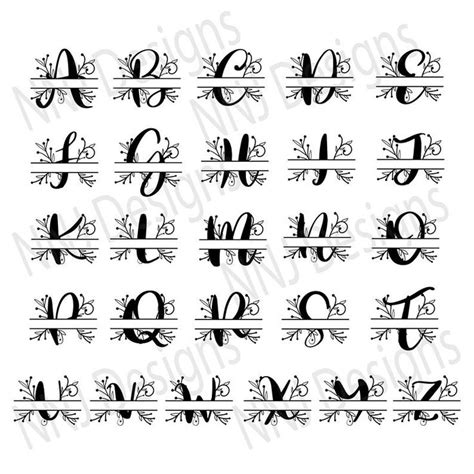 Full Alphabet Svg Split Monogram Letters Wedding Calligraphy Etsy
