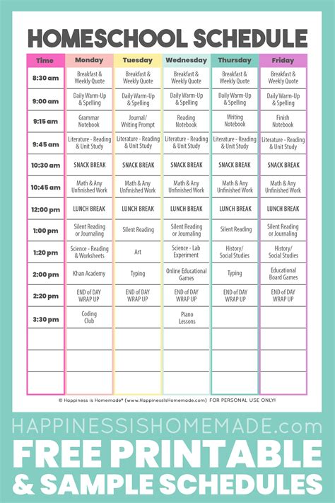 Daily Homeschool Schedule Samples Happiness Is Homemade